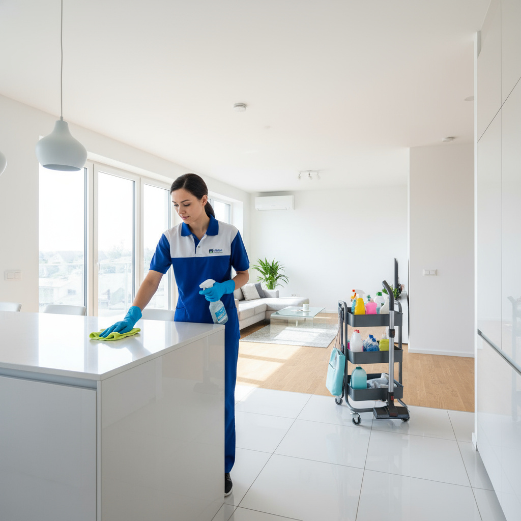 Professionelle Reinigung in modernem Apartment